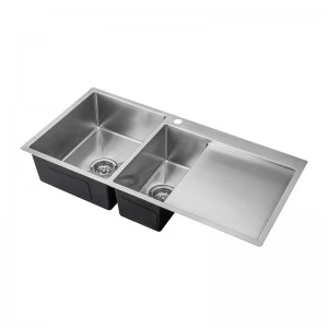 ไม่มีชามคู่สแตนเลสแบบพลิกกลับได้พร้อมรู faucet drainboard KITCHEN SINK